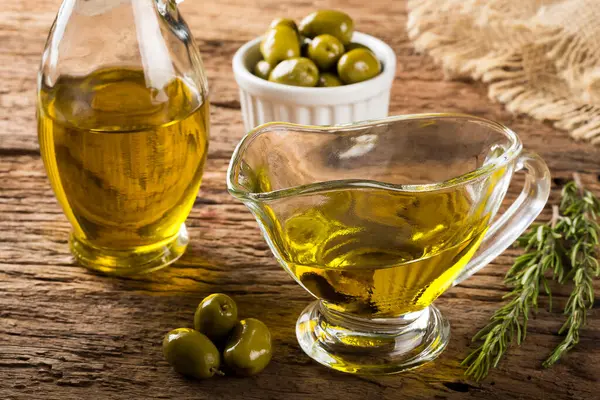 Olive Oil Containers Virgin Olive Oil Olives — Stock Photo, Image