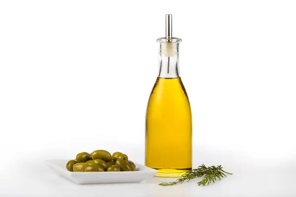 Virgin Olive Oil Bottle Isolated White Background — Stock Photo, Image