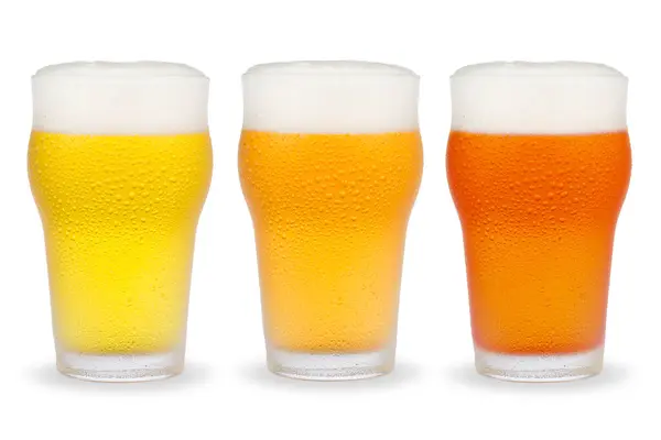 Пивные Стаканы Различными Стилями Пива Изолированы Белом Фоне — стоковое фото