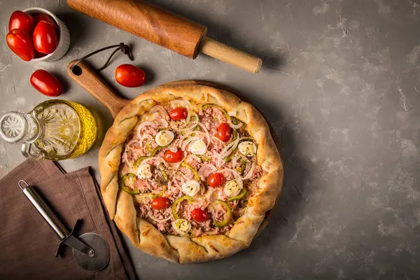 Rustic Pizza Top View — Stock Photo, Image