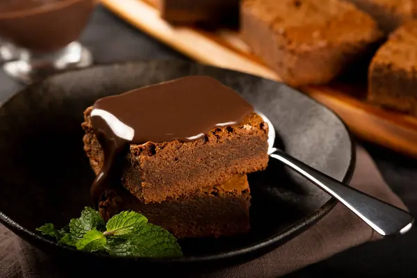 Heerlijke Chocolade Brownie Stukken — Stockfoto