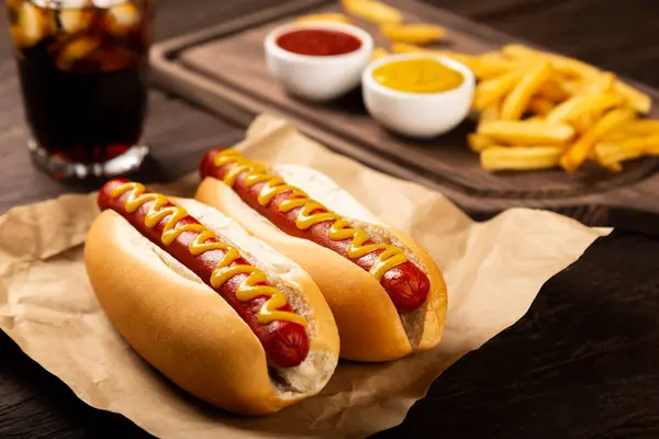 Hot Dogs Fries Soda — Stock Photo, Image