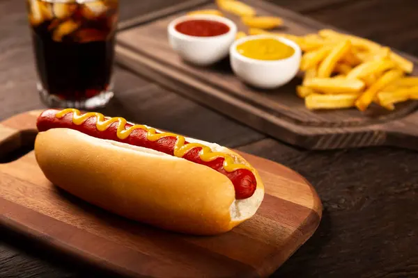 Hot Dog Hranolky Sodou — Stock fotografie
