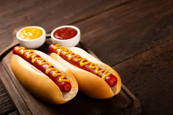Hot Dog Ketchup Yellow Mustard — Stock Photo, Image