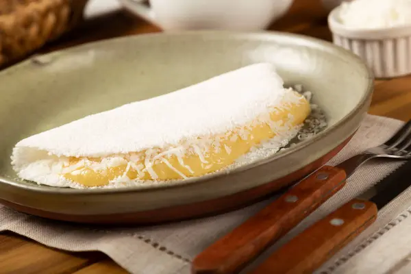 Süße Tapioka Gefüllt Mit Kokoscreme Brasilianischer Tapioka — Stockfoto