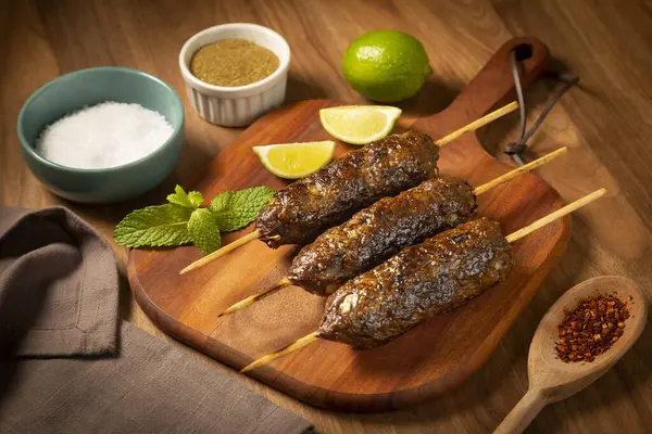 Beef Kafta Wooden Board Kafta Traditional Arabic Cuisine — Stock Photo, Image