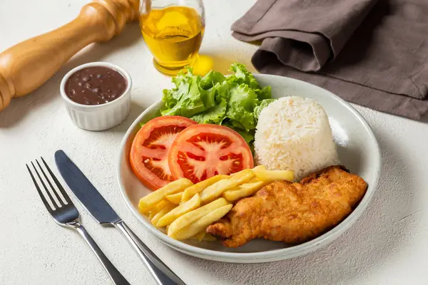 Executive Dish Breaded Fillet Rice Beans Salad — Stock Photo, Image