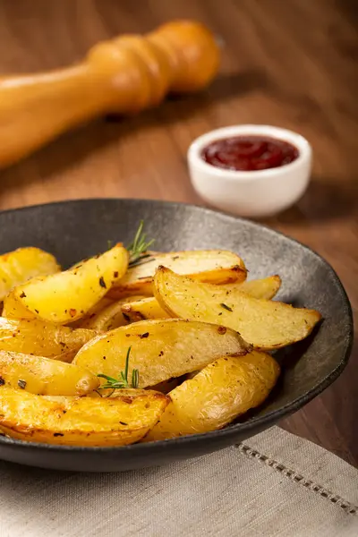 Roasted Potatoes Rosemary Plate — Stock Photo, Image