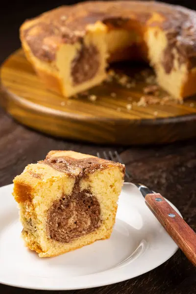 Zelfgemaakte Marmeren Taart Heerlijke Marmeren Taart Met Chocolade Vanille — Stockfoto
