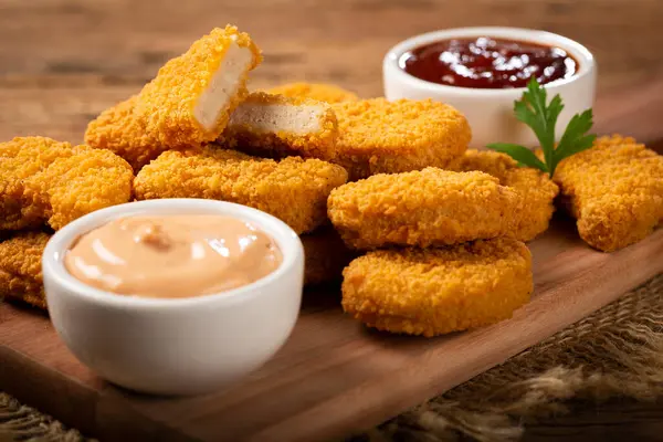 Ketçap ve gül soslu kızarmış tavuk nugget..