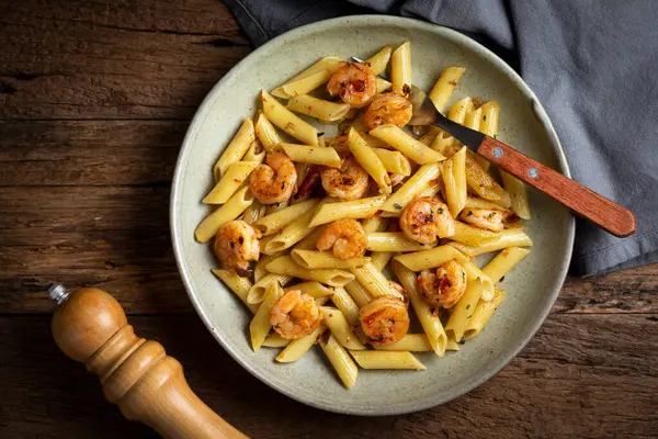Penne Pasta Grilled Shrimp — Stock Photo, Image