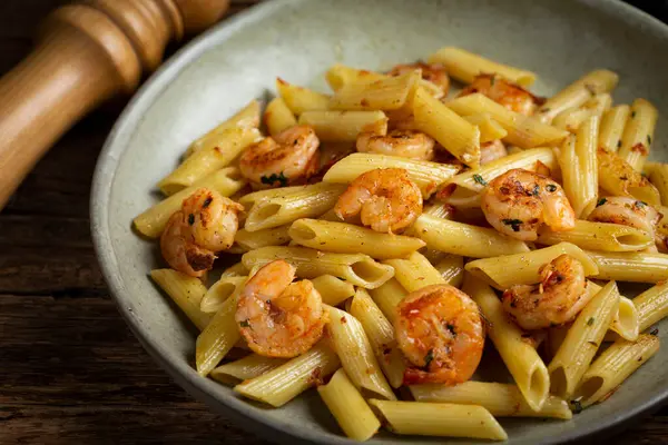 Penne Pasta Grilled Shrimp — Stock Photo, Image