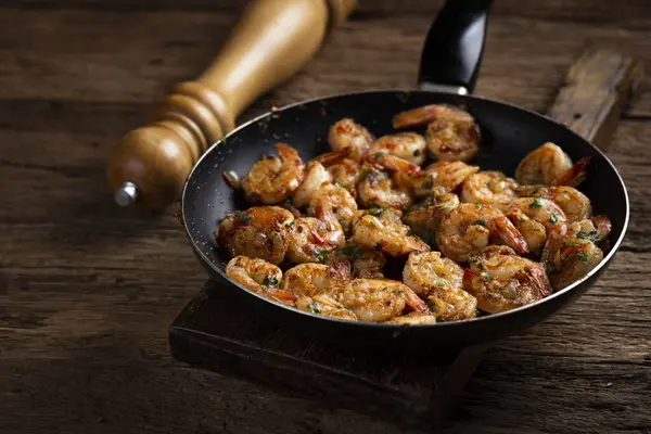 Delicious Grilled Prawns Wooden Background — Stock Photo, Image