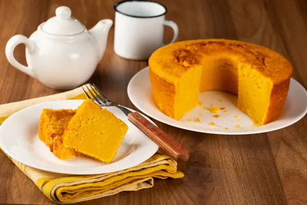 Delicious corn cake on the table.