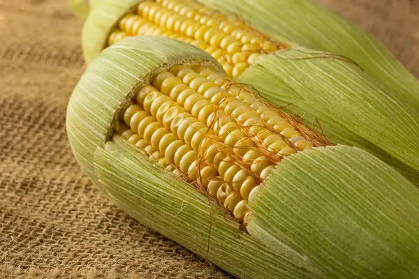 Green Corn Wooden Table — Stock Photo, Image