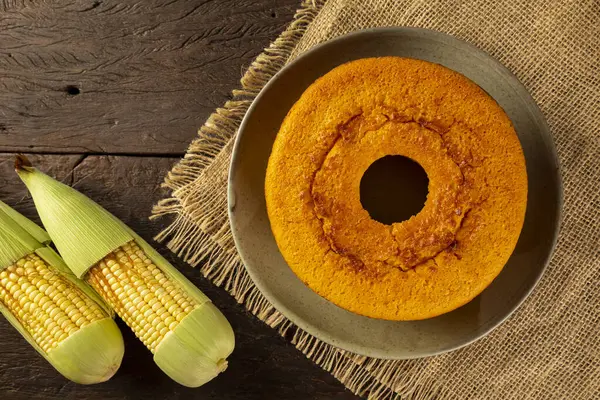 Delicious Corn Cake Table Typical Brazilian Cake — Stock Photo, Image