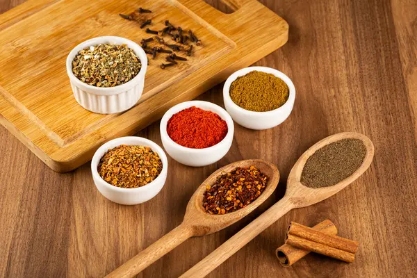 Variety Spices Seasonings Table — Stock Photo, Image
