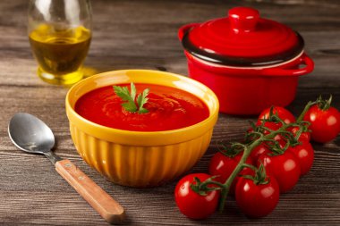 Delicious homemade tomato soup in bowl. clipart