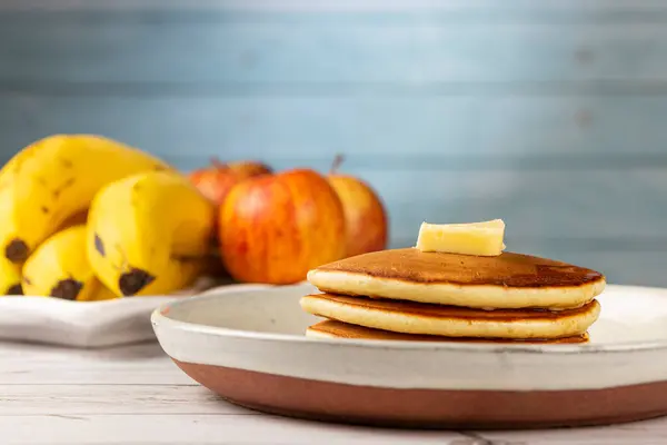 Delicious Pancakes Butter Honey — Stock Photo, Image