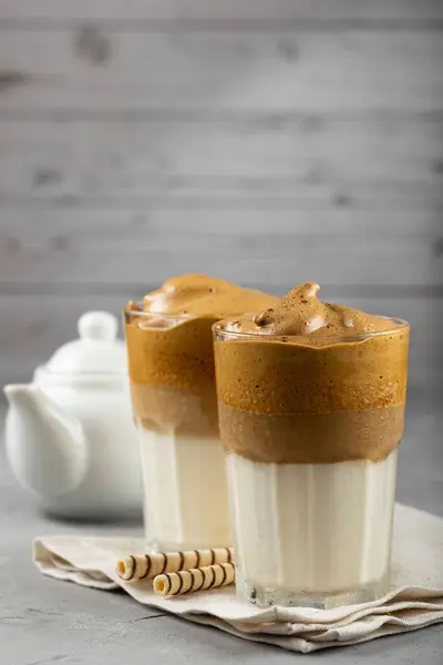 Iced Dalgona Coffee Glass Milk Coffee Cream — Stock Photo, Image