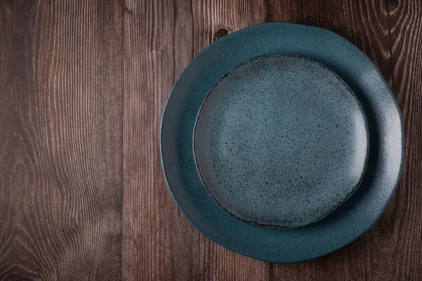 Empty Plate Wooden Table Top View Image — Stock Photo, Image