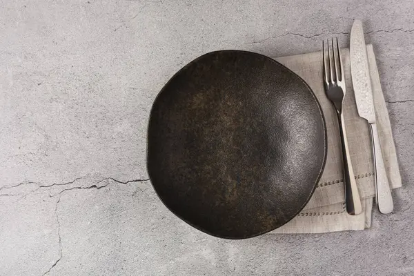 Empty Plate Slate Table Top View Image — Stock Photo, Image