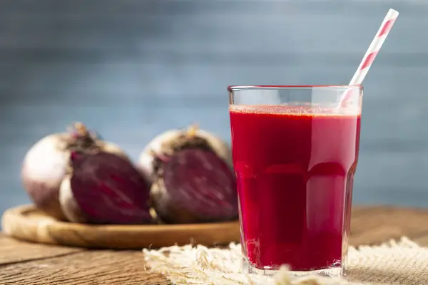 Red Beet Juice Glass Cup Wooden Table — Stock Photo, Image