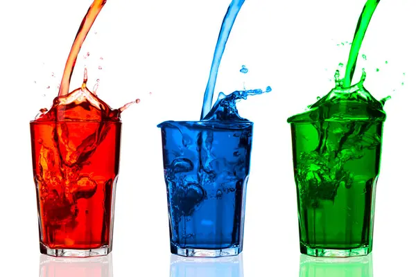 Colorful Drinks Splashed Isolated White Background — Stock Photo, Image