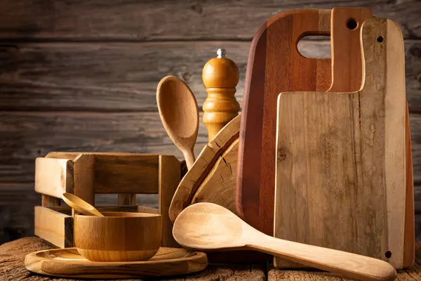 Wooden Kitchen Utensils Rustic Background — Stock Photo, Image