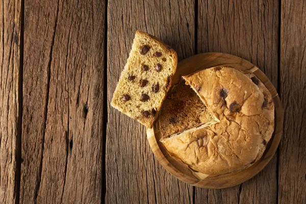 Delicious Panettone Chocolate Chips Wooden Table Chocottone — Stock Photo, Image