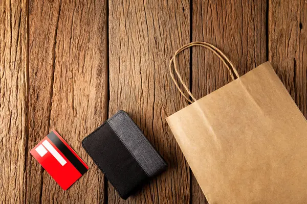 Paper Bag Pendant Credit Card Black Friday — Stock Photo, Image