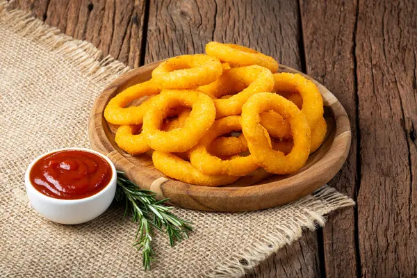Crispy Onion Rings Ketchup — Stock Photo, Image