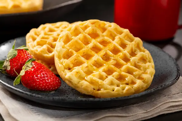 Delicious Waffles Plate Baked Waffles Table — Stock Photo, Image