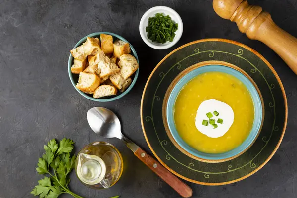 Bowl Pumpkin Soup Table — Stock Photo, Image