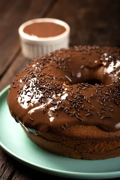 Hausgemachter Schokoladenkuchen Mit Schokoladensoße — Stockfoto