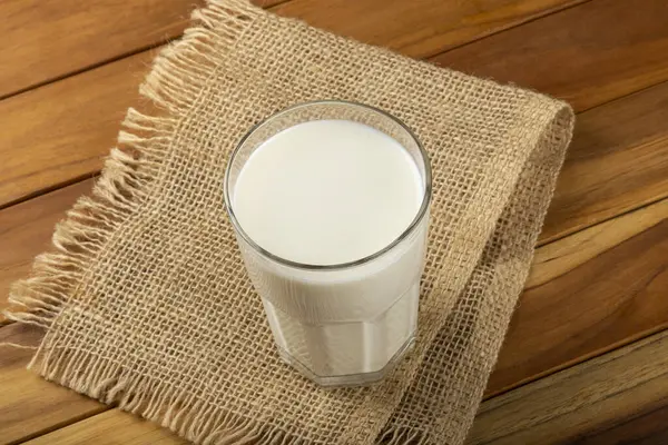 Glass Milk Wooden Table — Stock Photo, Image