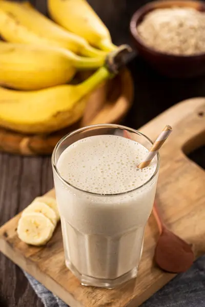 Banana Smoothie Milk Banana Oatmeal — Stock Photo, Image
