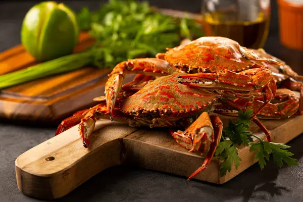 Dish Cooked Crabs Table — Stock Photo, Image