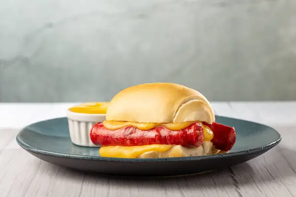 Sausage Sandwich Melted Cheese — Stock Photo, Image