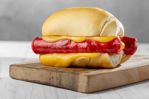 Sausage Sandwich Melted Cheese — Stock Photo, Image
