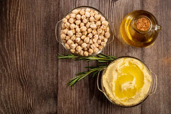 Chickpeas Hummus Olive Oil Bowl — Stock Photo, Image