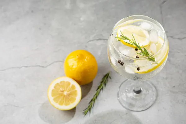 Gin Tonic Garniert Mit Zitrone Und Rosmarin — Stockfoto