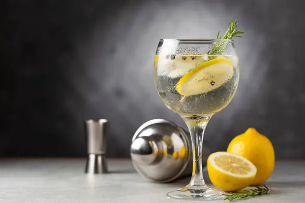 Gin Tonic Garnerad Med Citron Och Rosmarin — Stockfoto