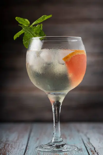 Gin Tonic Garnished Grapefruit Mint — Stock Photo, Image