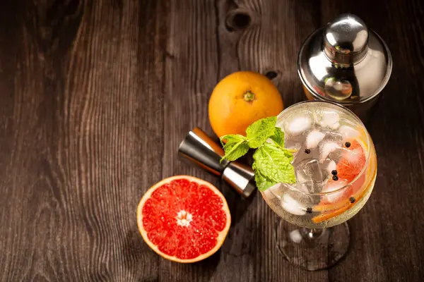 Gin Tonic Garnished Grapefruit Mint — Stock Photo, Image