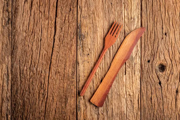 Wooden Cutlery Wooden Table — Stock Photo, Image
