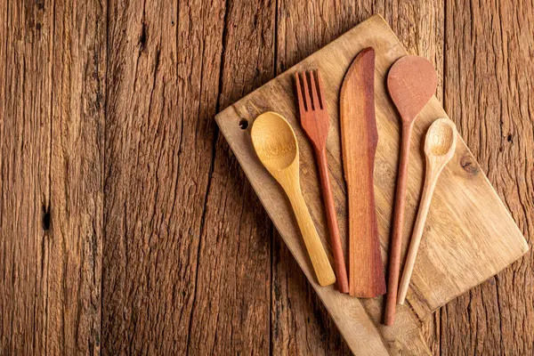 Wooden Cutlery Wooden Table — Stock Photo, Image