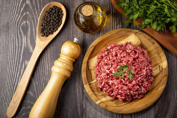 Raw Ground Beef Ready Preparation — Stock Photo, Image