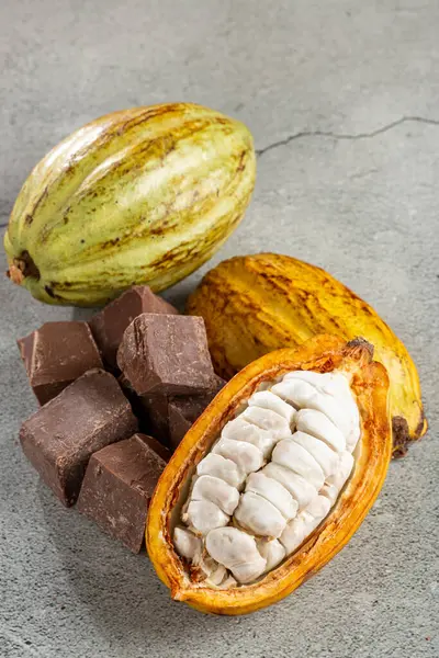 Masanın Üzerinde Çikolata Parçaları Olan Kakao — Stok fotoğraf
