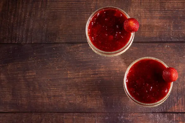 Dessert Creamy Pudding Strawberry Jam Panna Cotta — Stock Photo, Image